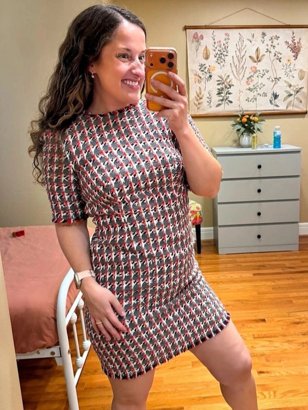 L.K.Bennett Linton Geometric Tweed Mini Dress in Black & Red Size 4